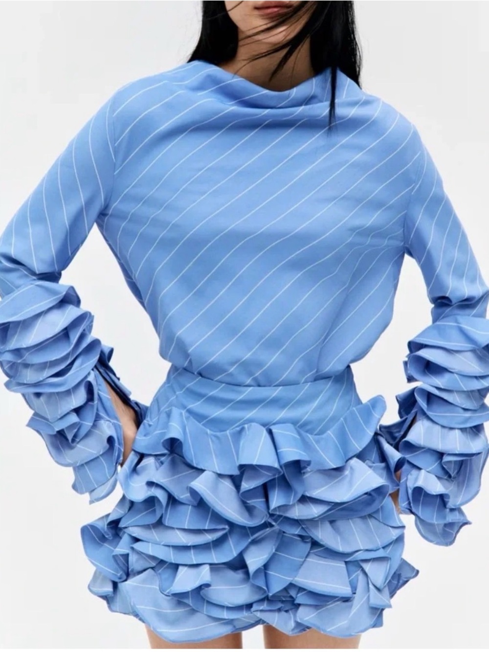 NWT H&M Blue Striped Ruffle Mini Skirt